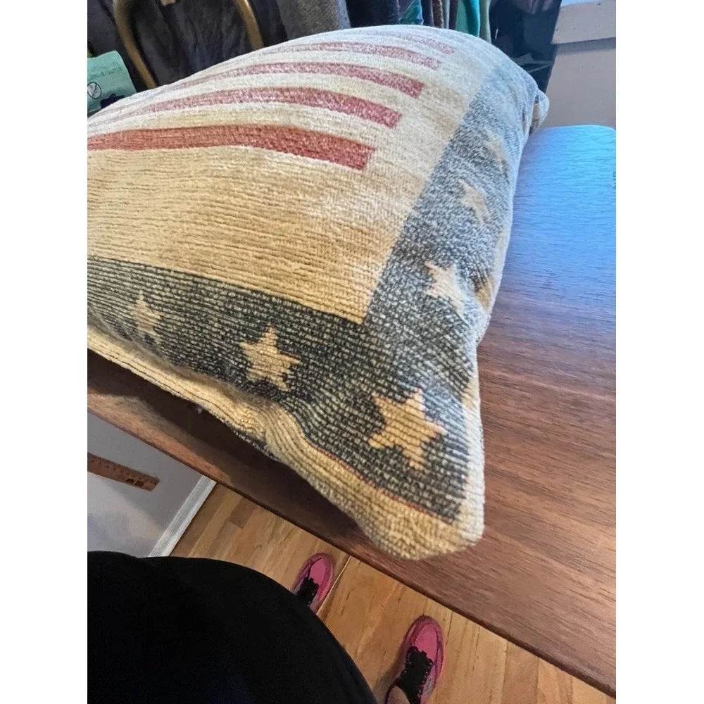 American Flag Woven Tapestry Throw Pillow Americana Preppy Stars Stripes Rustic